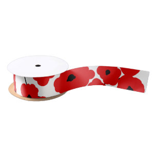 CHIC RIBBON_MOD RED & BLACK POPPIES SATIN RIBBON