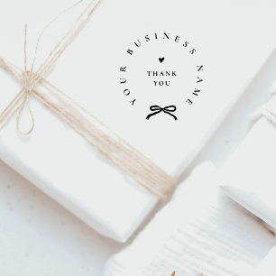 Chic Ribbon Round Elegant Business Name Thank You Rubber Stamp