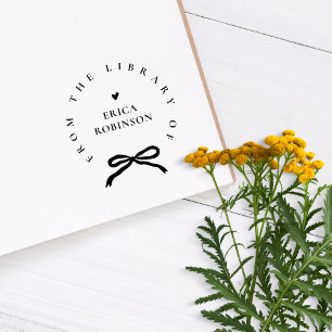Chic Ribbon Round Elegant Library Book Rubber Stamp
