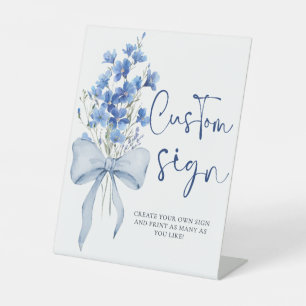 Chic Ribbon Something Blue Custom Table Pedestal Sign
