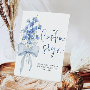 Chic Ribbon Something Blue Custom Table  Pedestal Sign