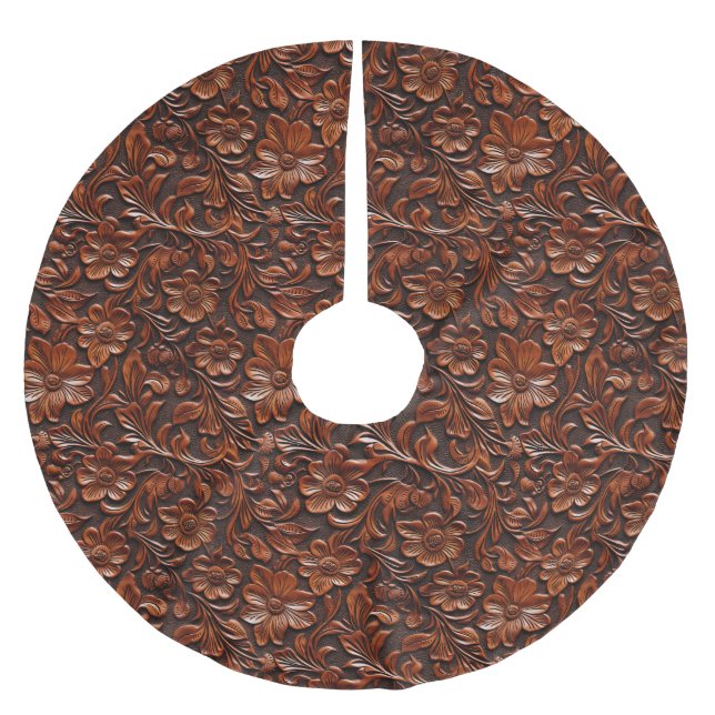 Chic Rich Warm Brown Flowers Brushed Polyester Tree Skirt (Front)