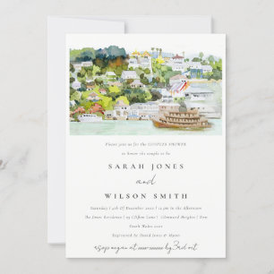 Chic River Cruise Country Landscape Couples Shower Invitation