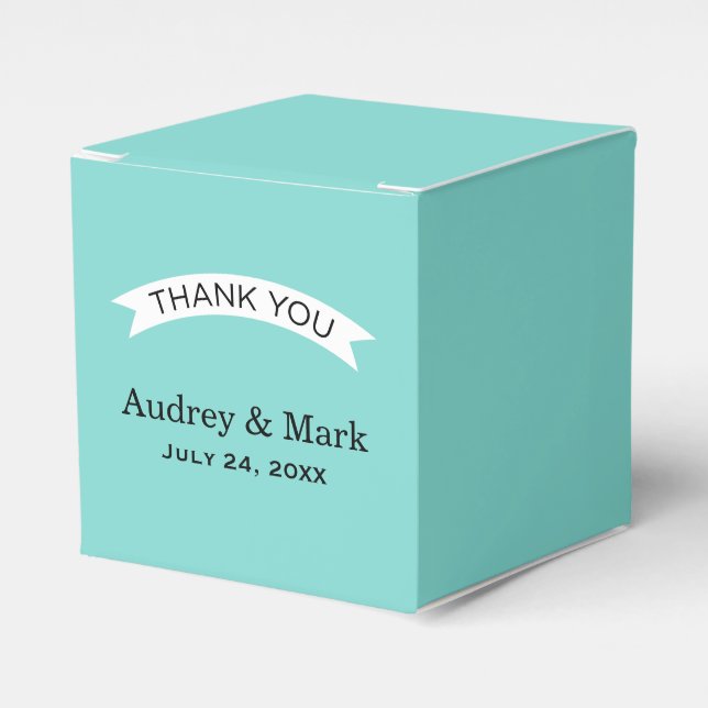 Chic Robin Egg Blue Thank You Monogram Wedding Favour Box (Front Side)