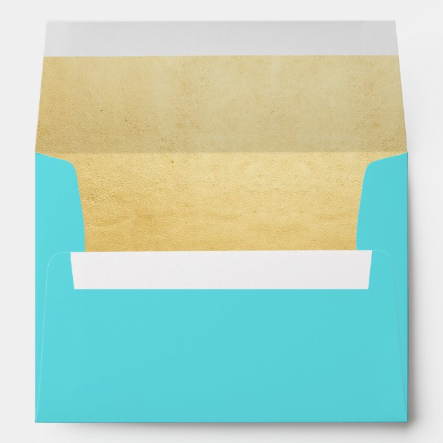 Chic Robins Egg Blue and Gold Wedding Envelope (Back (Bottom))