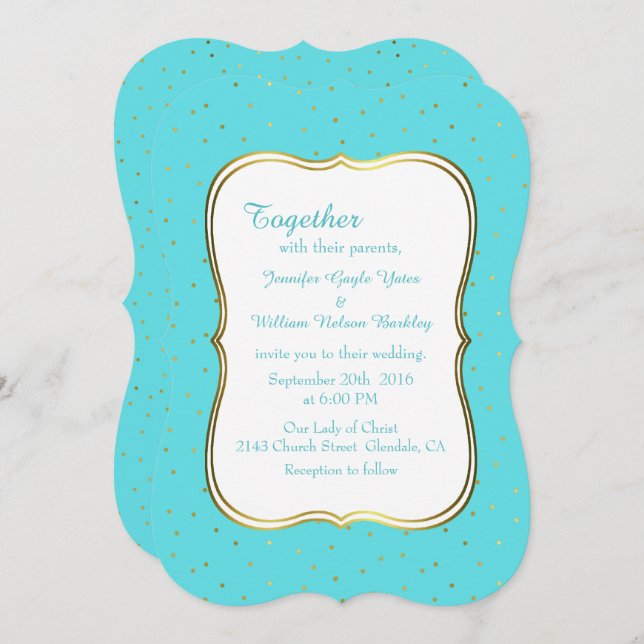 Chic Robins Egg Blue and Gold Wedding Invitation (Front/Back)