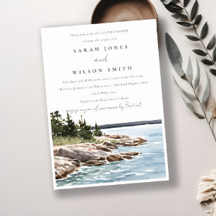 Chic Rocky Pine Mountain Seascape Couples Shower Invitation