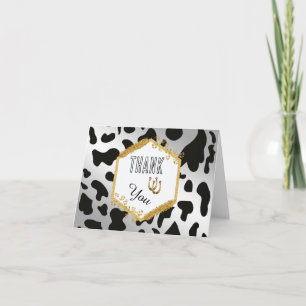 Chic Rodeo Birthday Silver Cow Print Thank You Card