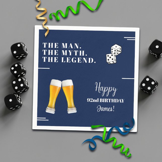 Chic Rolling Dices Pints 92nd Birthday Napkin (Creator Uploaded)