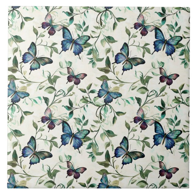Chic Romantic Blue Butterflies Bridal Shower Ceramic Tile (Front)