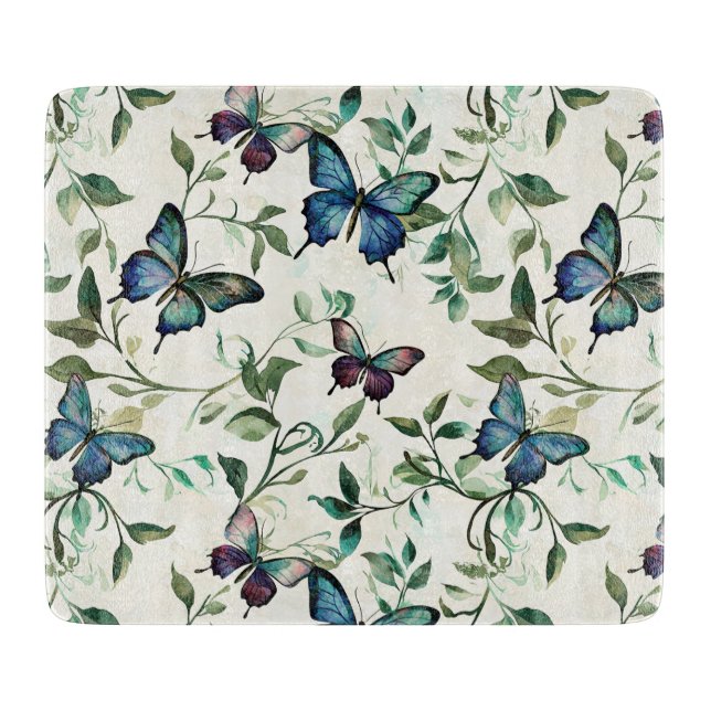 Chic Romantic Blue Butterflies Bridal Shower Cutting Board (Front)