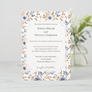 Chic Romantic Blue White Floral Wedding Invitation