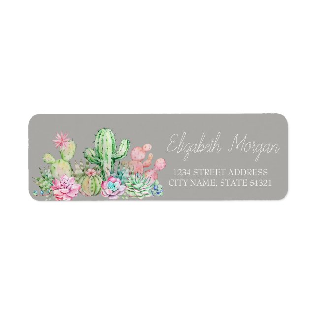 Chic Romantic Cactus  Succulent Return Address Label (Front)