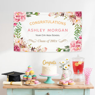 Chic Romantic Floral Wrapped Graduation Party Banner
