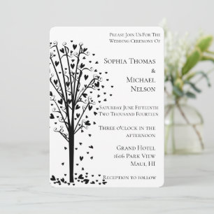 Chic Romantic Hearts Tree Wedding Invitation