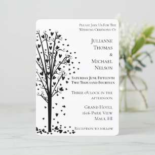 Chic Romantic Hearts Tree Wedding Invitation