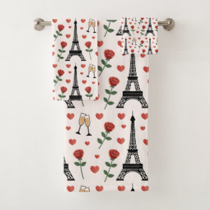Chic Romantic Paris France Eiffel Tower & Roses Bath Towel Set