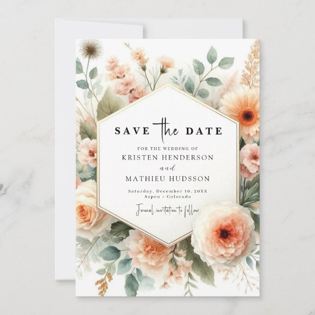  Chic Romantic Peach Wedding Save The Date (Front)