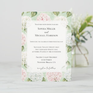 Chic Romantic Pink Blue White Floral Wedding Invitation