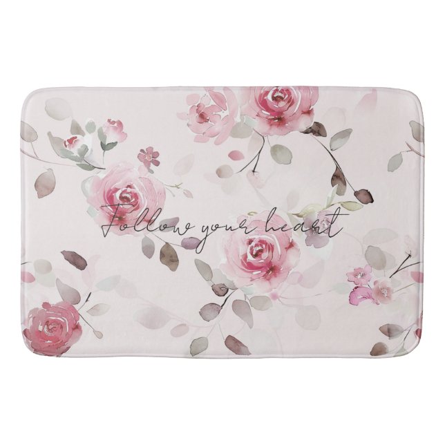 Chic Romantic Pink Floral   Bath Mat (Front)