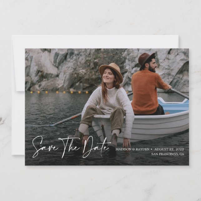 Chic Romantic Script Elegant Photo  Save The Date (Front)