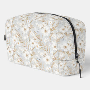 Chic Romantic White Floral Blue Butterflies Dopp Kit