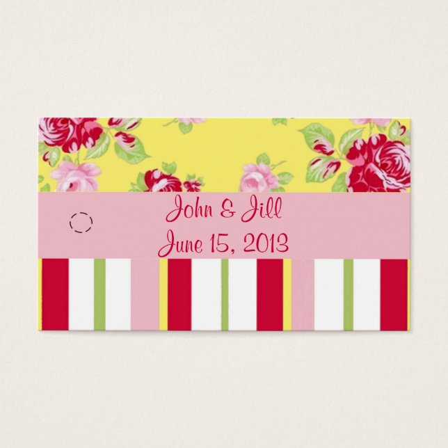 Chic Rose And Stripes Wedding Favour Tag (Front)