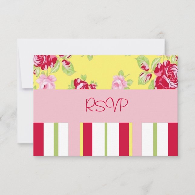 Chic Rose And Stripes Wedding Reception RSVP Invitation (Front)
