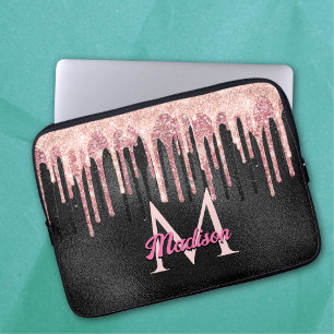 Chic rose blush black dripping monogram notebook laptop sleeve