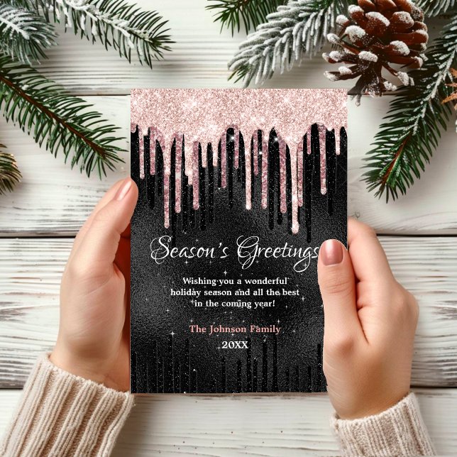 Chic rose blush black drips new year Christmas  (Creator Uploaded)