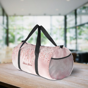 Chic rose blush gold glitter drips monogram duffle bag