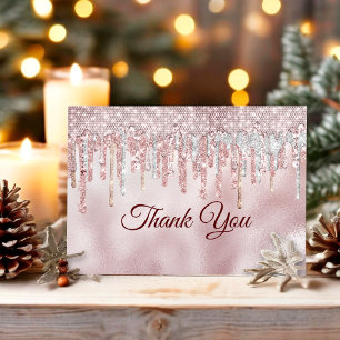 Chic rose blush gold glitter drips thank you card