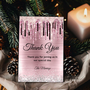 Chic rose blush holographic monogram thank you card