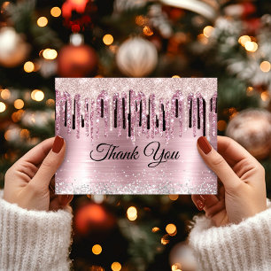 Chic rose blush holographic monogram thank you card