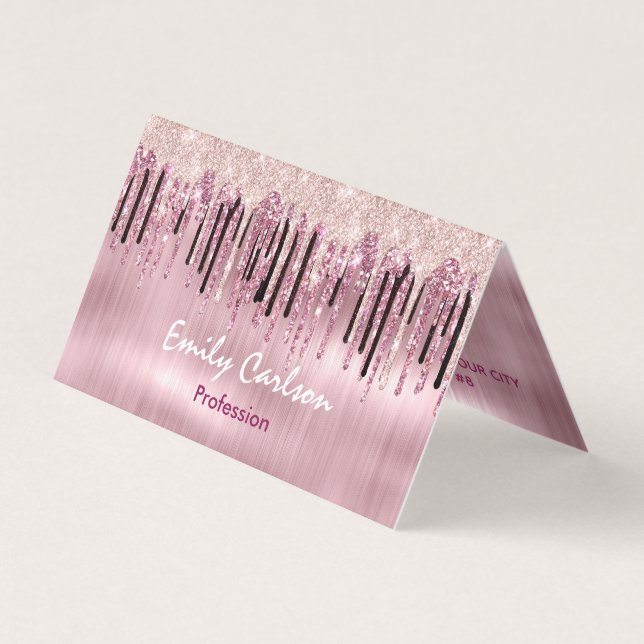 Chic rose blush pink dripping business card (Front)
