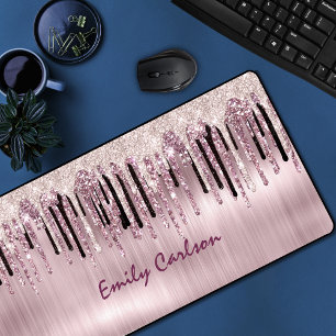 Chic rose blush pink dripping desk mat