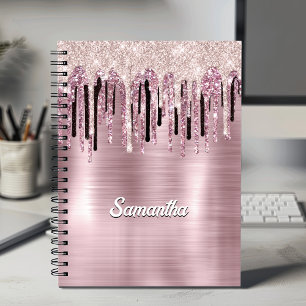 Chic rose blush pink dripping monogram notebook