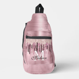 Chic rose blush pink dripping monogram printed sling bag