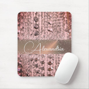 Chic Rose Blush Stringed Beads Glittery Mouse Pad