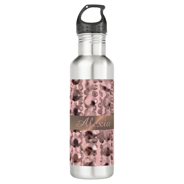 Chic Rose Blush Stringed Beads Personalised 710 Ml Water Bottle (Front)
