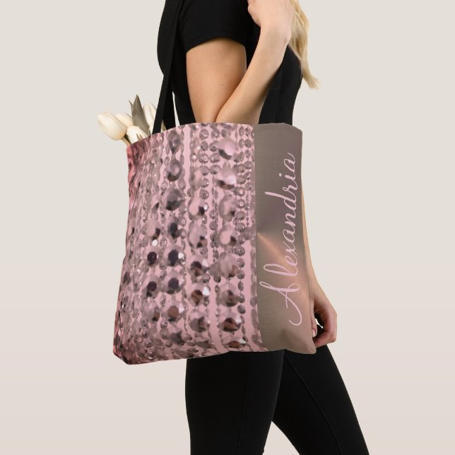 Chic Rose Blush Stringed Beads Tote Bag (Close Up)