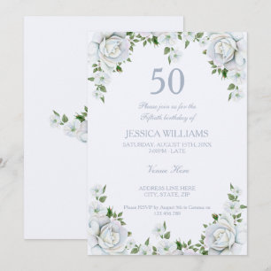 Chic Rose Border Floral 50th Birthday Invitation