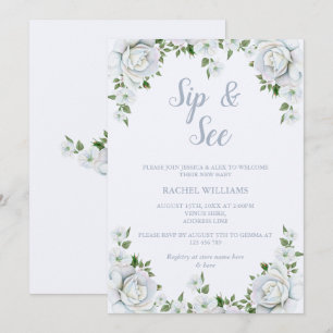 Chic Rose Border Sip & See Invitation