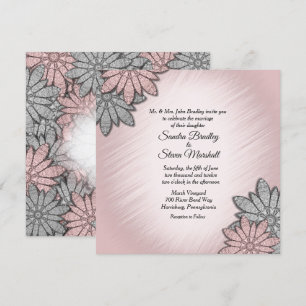 Chic Rose Colour Modern Floral Wedding Invitation