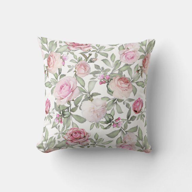Chic Rose Floral All-Over Pattern Cushion (Front)