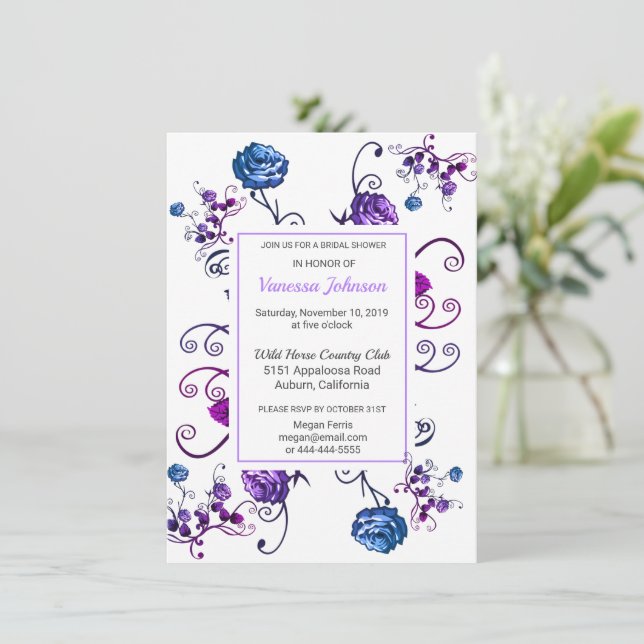 Chic Rose Floral Bridal Shower Invitation (Standing Front)