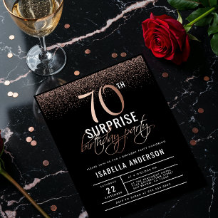 Chic Rose Gold 70th Surprise Birthday Party Invitation Postcard
