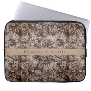 Chic Rose Gold and Black Mandala Drawing Monogram Laptop Sleeve