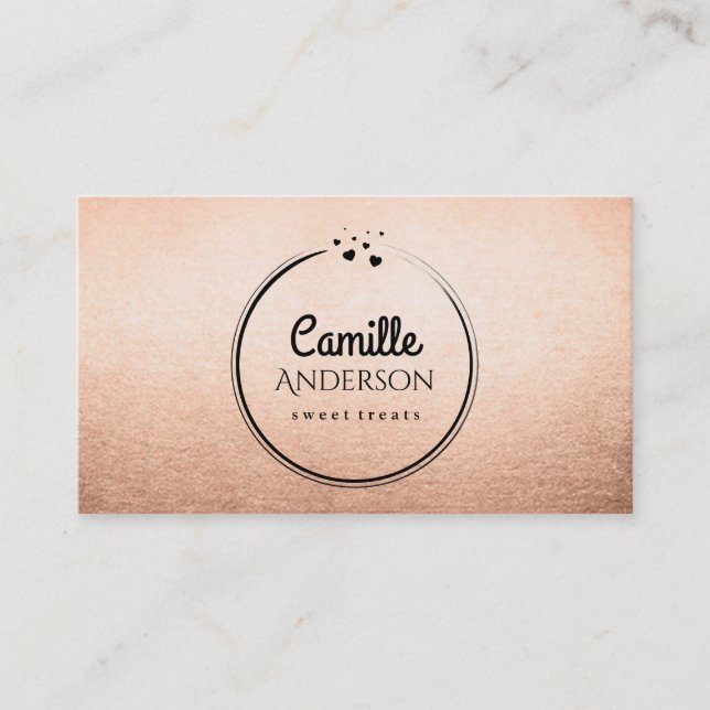 Chic Rose Gold and Black Treat Maker Business Card (Front)