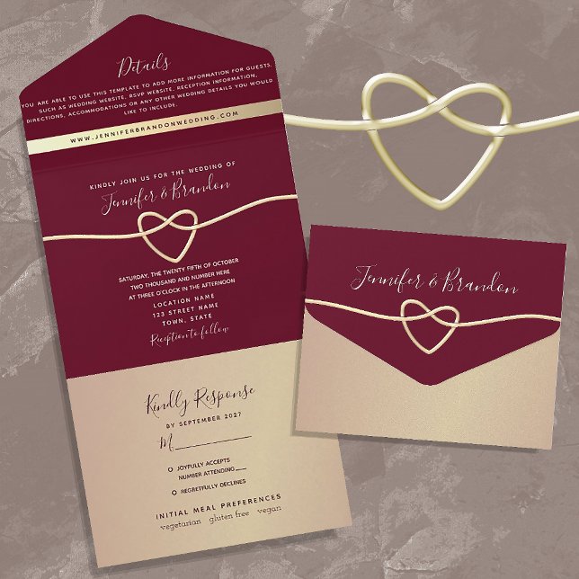 Chic Rose Gold and Burgundy Wedding All In One Invitation (Creator Uploaded)